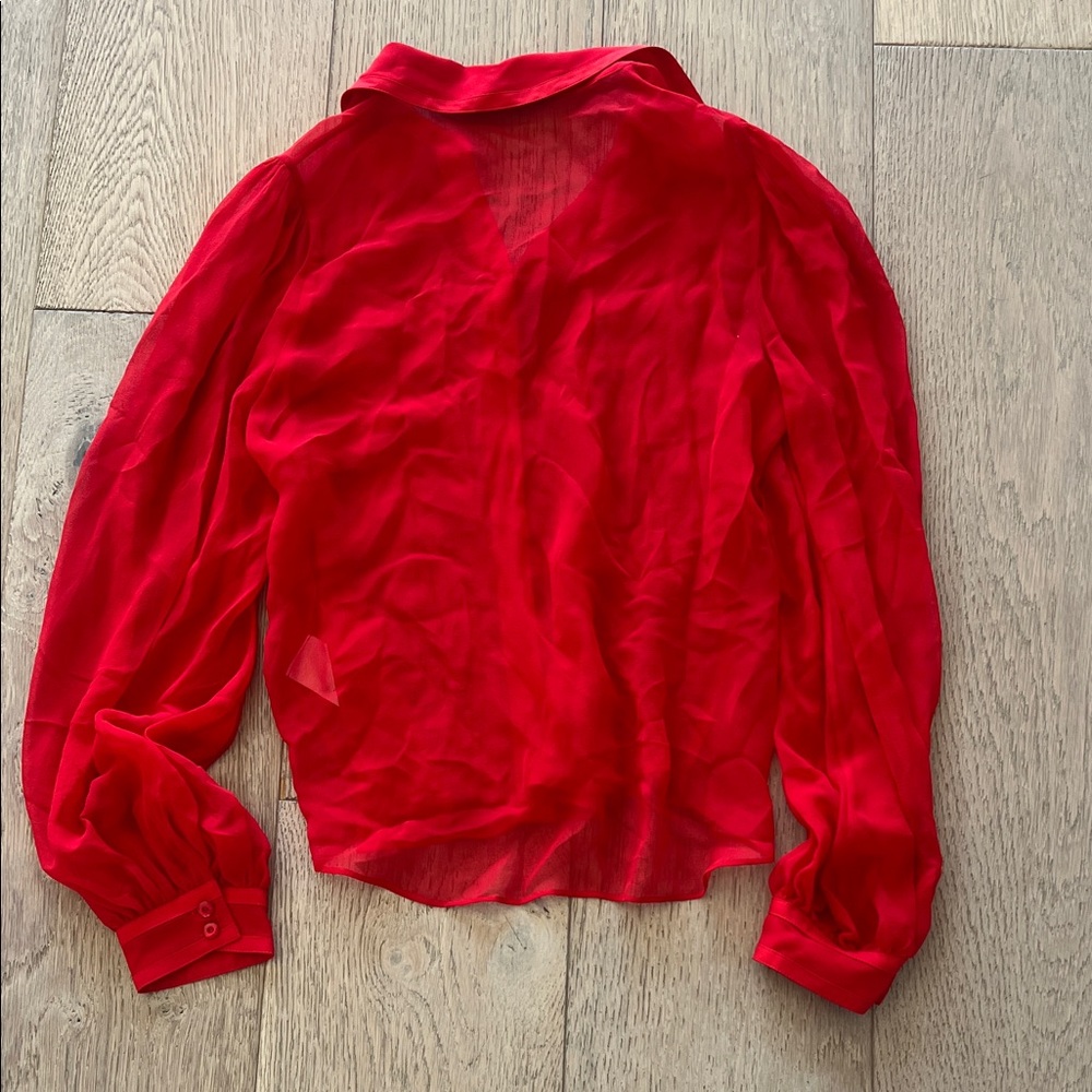 Alice + Olivia Sheer Button Down Blouse Red Silk - Picture 5 of 6